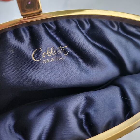 Vintage navy Satin Bag Clutch By Coblentz Original rockabilly - Picture 10 of 11